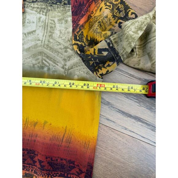 Vintage Chico’s Design 100% Silk Ombré Yellow Tribal Aztec Button 3 (XL/16) - Picture 4 of 5
